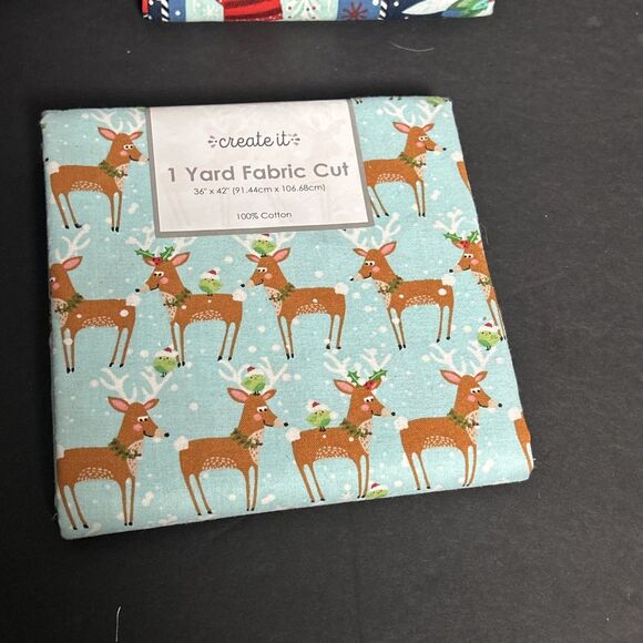 Create It 100% Cotton Fabric Assorted Lot Of 3 36”x 42” Christmas Santa Reindeer - Picture 3 of 8